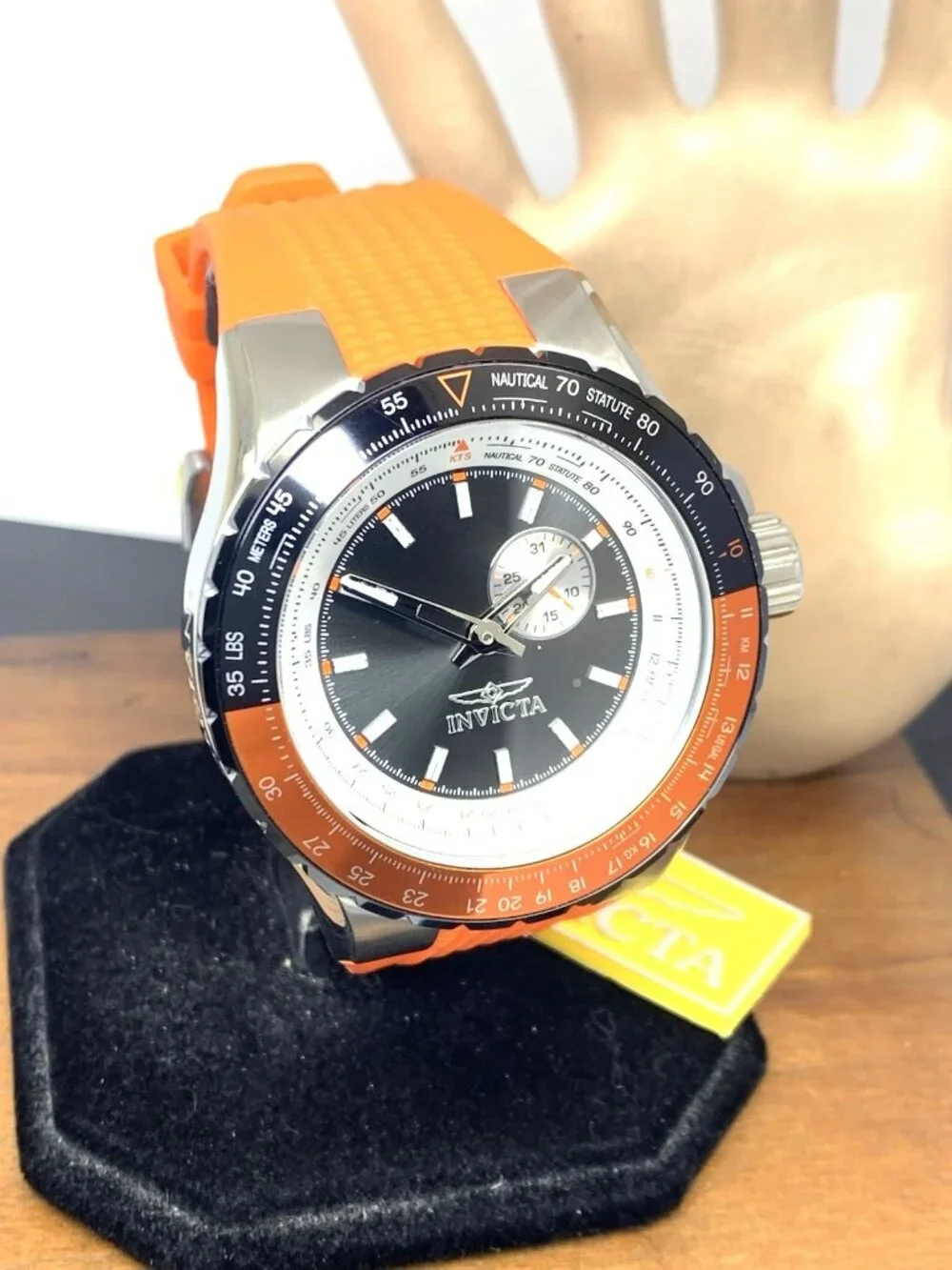 Invicta Men's Watch 49721 Aviator Quartz Black Dial Orange Rubber Strap 50mm